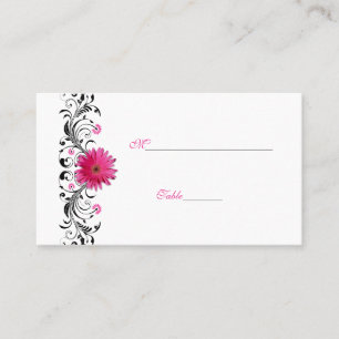 Black Blommigt Rosa Gerbera Daisy Place Card Placeringskort