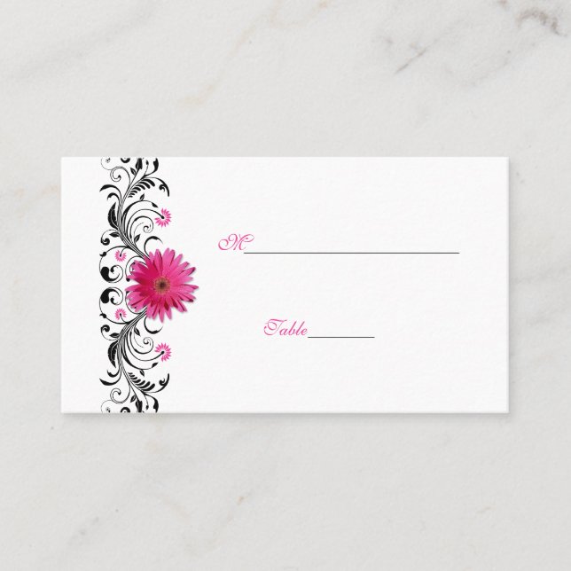 Black Blommigt Rosa Gerbera Daisy Place Card Placeringskort (Framsida)