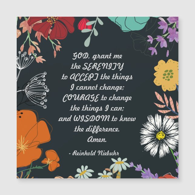 Black Blommigt Serenity Prayer Magnet (Framsida)