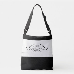 Black Blommigt Vine Löv Rand Monogram Snyggt Axelväska