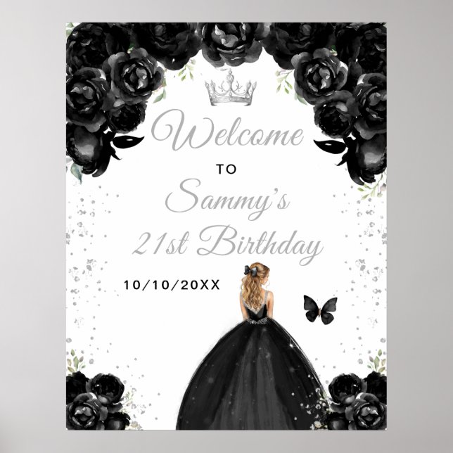 Black Blonde Hair Princess Birthday Välkommen Poster (Framsidan)