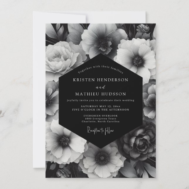 Black Bloom Opulent Wedding Inbjudningar (Framsida)
