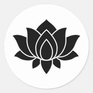 Black Blooming Lotus Flower symbol Classic Round S Runt Klistermärke