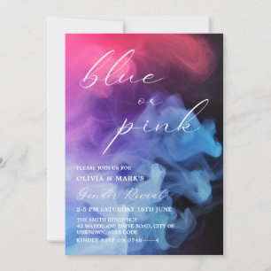Black Blue and Rosa Smoke Baby Gender Reveal Inbjudningar