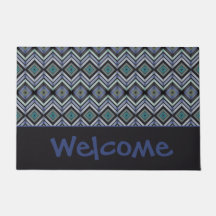 Black Blue and Teal Welcome Doormat
