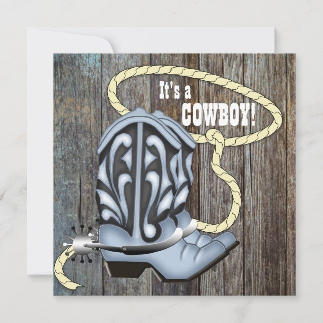 Black Blue Barn Wood Cowboy Baby Shower Inbjudningar (Framsida)