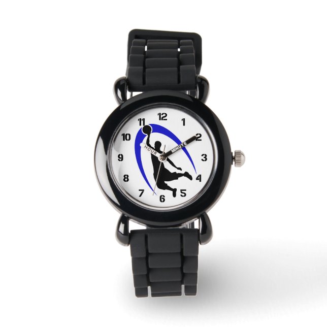 Black Blue Basketball Player-Logotyp nummer Armbandsur (Framsida)