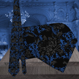 Black & Blue Blommigt Damask Gothic Bröllop Slips