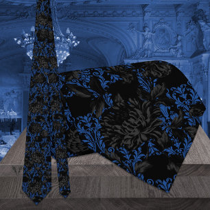 Black & Blue Blommigt Damask Gothic Bröllop Slips