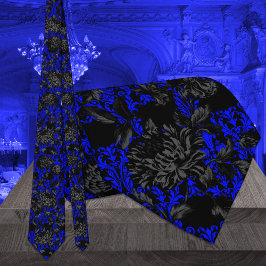 Black & Blue Blommigt Damask Gothic Bröllop Slips