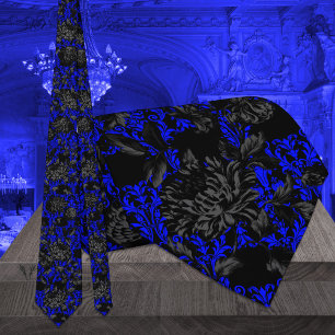 Black & Blue Blommigt Damask Gothic Bröllop Slips