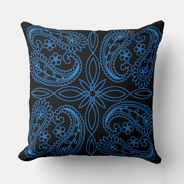 Black & Blue Blommigt Paisley Mönster Dekorativ ku Kudde (Framsida)