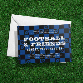 Black Blue Checkerboard Football Game Watch Party Inbjudningar