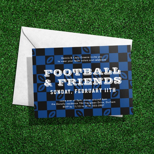 Black Blue Checkerboard Football Game Watch Party Inbjudningar (Skapare uppladdad)