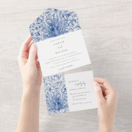 Bläck Blue Classy Ornate Watercolor Peacock Bröllo