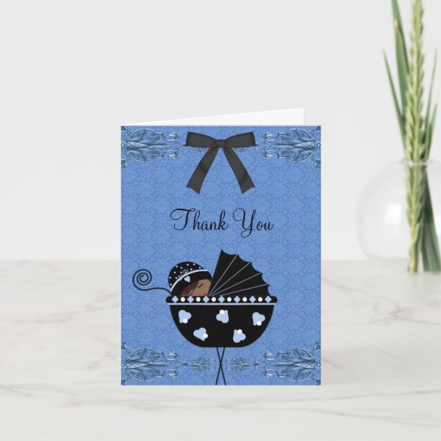 Black Blue Damask Baby Shower - tack för dina kort (Framsida)