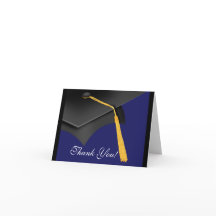 Black Blue Grad Cap för Studenten Tackkort Card