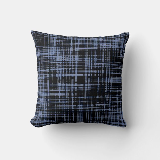 Black Blue Grått Abstrakt Rand Mönster Kudde (Framsida)