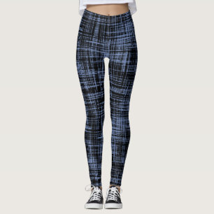 Black Blue Grått Abstrakt Rand Mönster Leggings