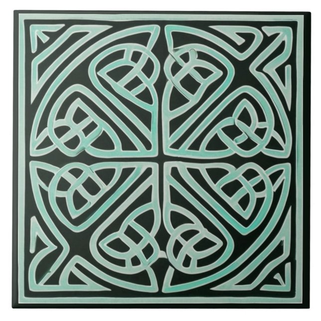 Black & Blue Grönt Irish Celtic Knot Ceramic Tile Kakelplatta (Framsidan)