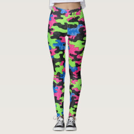 Black Blue Grönt Rosa Camouflage Stil Leggings