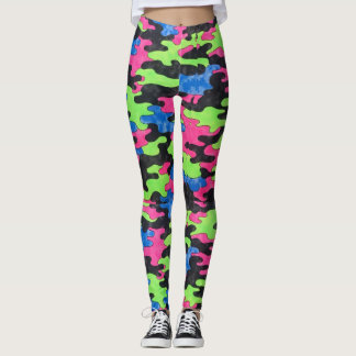 Black Blue Grönt Rosa Camouflage Stil Leggings