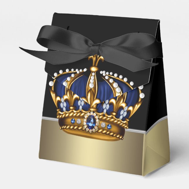 Black Blue Guld Krona Prince Baby Shower Presentaskar (Framsidan Sidan)