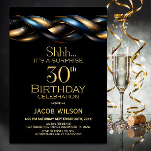 Black Blue Guld Surprise 30års födelsedag Party Inbjudningar