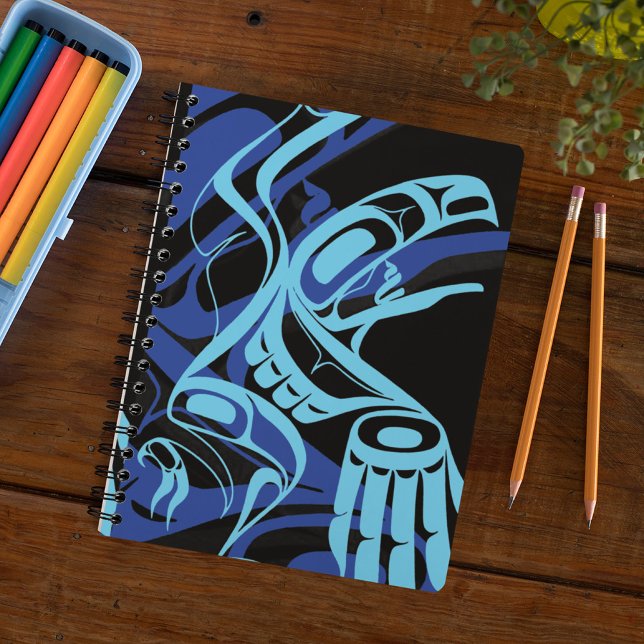 Black Blue Haida Eagle Thunder Bird Native Art Anteckningsbok (Skapare uppladdad)