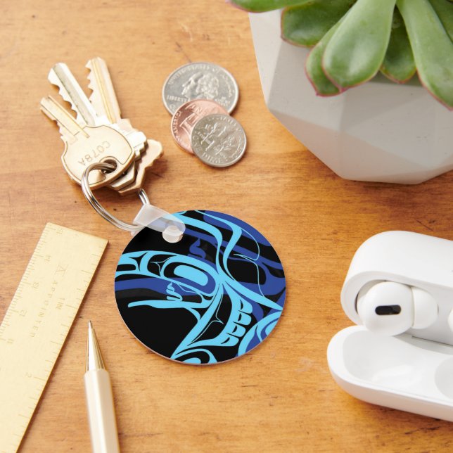 Black Blue Haida Eagle Thunder Bird Native Art Nyckelring (Skrivbord)