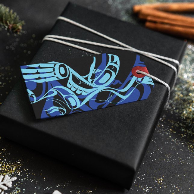 Black Blue Haida Eagle Thunder Bird Native Art Presentetikett (Skapare uppladdad)
