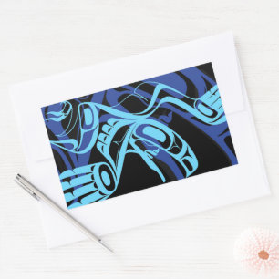Black Blue Haida Eagle Thunder Bird Native Art Rektangulärt Klistermärke