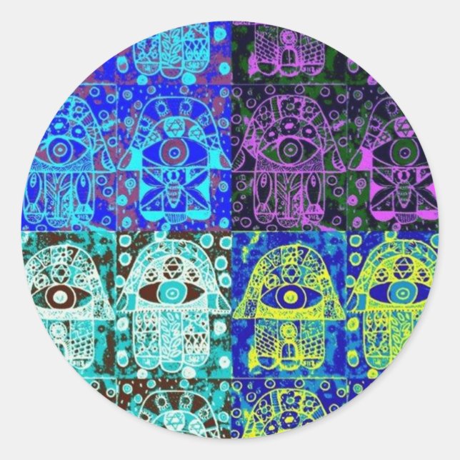 Black & Blue Hamsa Runt Klistermärke (Framsida)