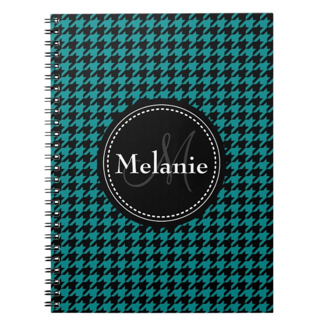 Black Blue Houndstooth Monogrammed Mönster Anteckningsbok Med Spiral (Framsidan)