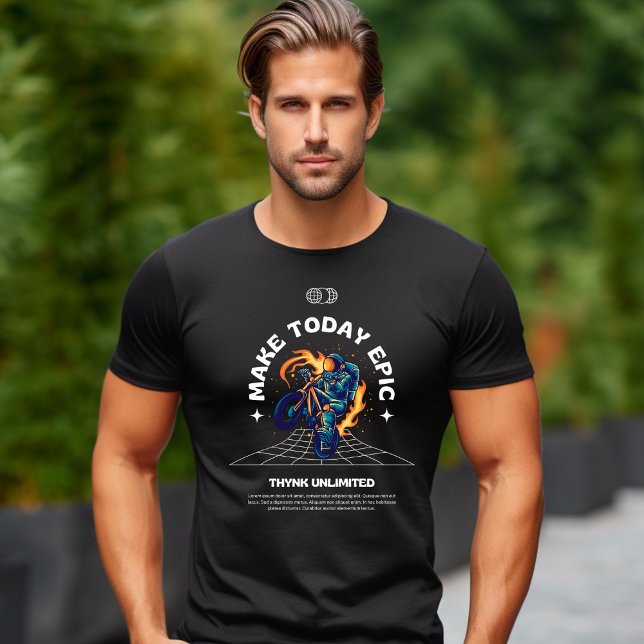 Black Blue Illustrated Biker Astronaut T-Shirt (Skapare uppladdad)