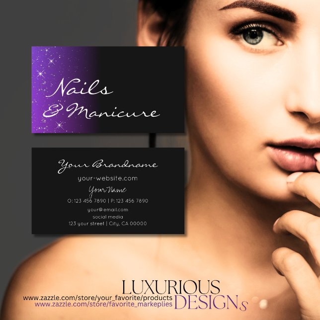 Black Blue Lila med Glitter Stars Professionell Visitkort (Skapare uppladdad)