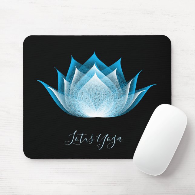 Black Blue Lotus Moiré Teckning Flower Graphic Yog Musmatta (Med mus)