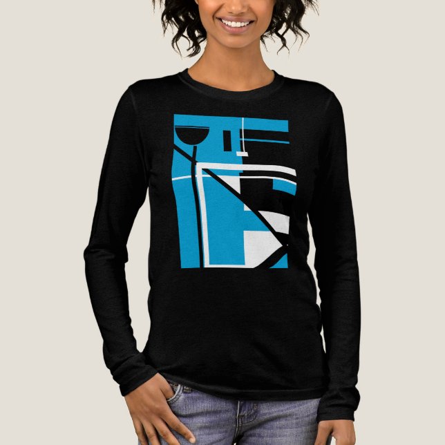 Black Blue MCM-inspired Geometric Shapes Abstract T Shirt (Framsida)