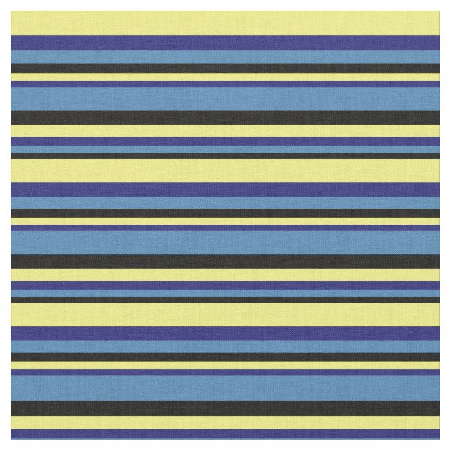 Black, Blue, Midnight Blue och Gult Linjer Tyg (Närbild)
