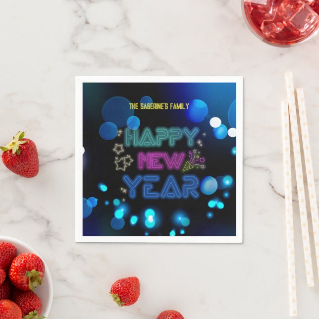 Black & Blue Midnight Sparkle Neon Glow New Year  Pappersservett (Insitu)