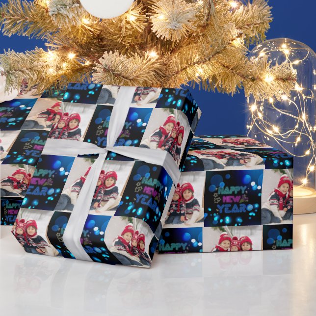 Black & Blue Midnight Sparkle Neon Glow New Year  Presentpapper (Helgdagar)