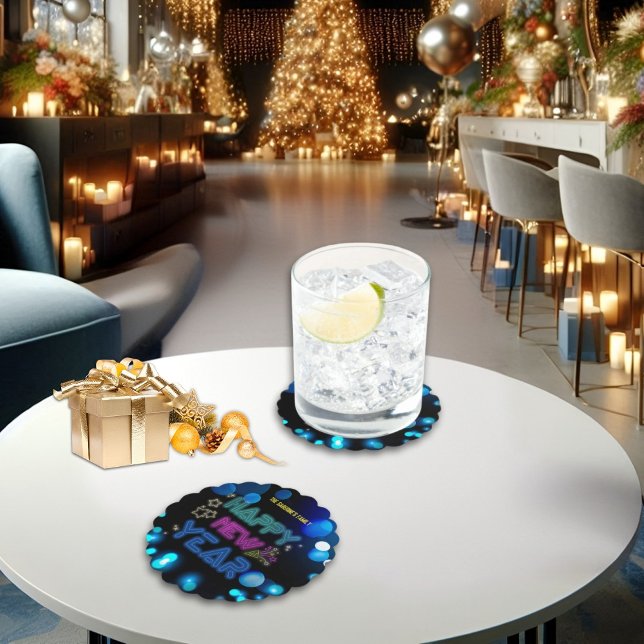 Black & Blue Midnight Sparkle Neon Glow New Year Underlägg Papper (Skapare uppladdad)