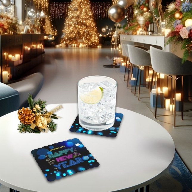 Black & Blue Midnight Sparkle Neon Glow New Year  Underlägg Papper (Skapare uppladdad)