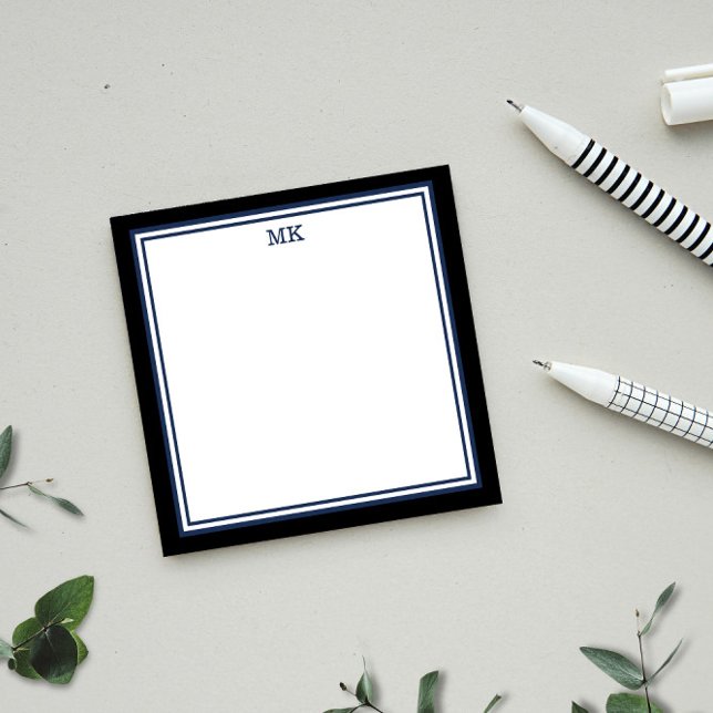 Black Blue Monogrammed Postit Notes Post-it Block (Skapare uppladdad)