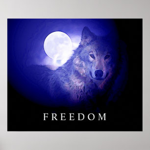 Black Blue Night Freedom Varg Head Fullmoon Poster