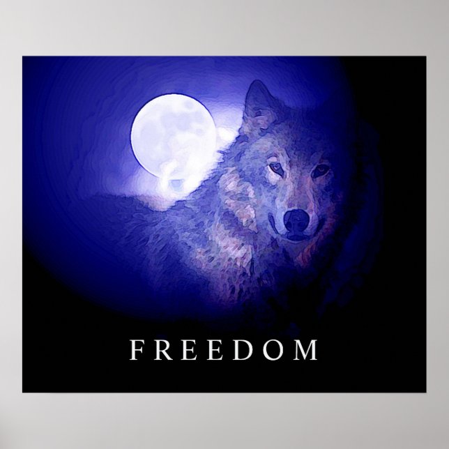 Black Blue Night Freedom Varg Head Fullmoon Poster (Framsidan)
