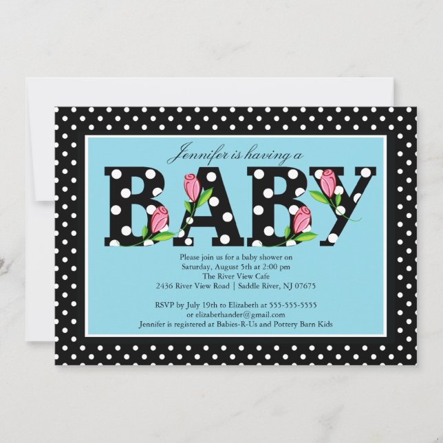 Black Blue Polka Dot "baby" Boy Baby Shower Inbjudningar (Framsida)