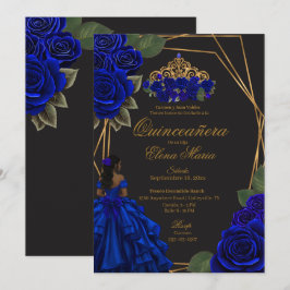 Black Blue Ro Guld Princess Quinceañera Inbjudningar