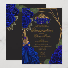 Black Blue Ro Guld Princess Quinceañera Inbjudningar