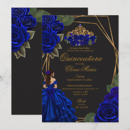 Black Blue Ro Guld Princess Quinceañera Inbjudningar